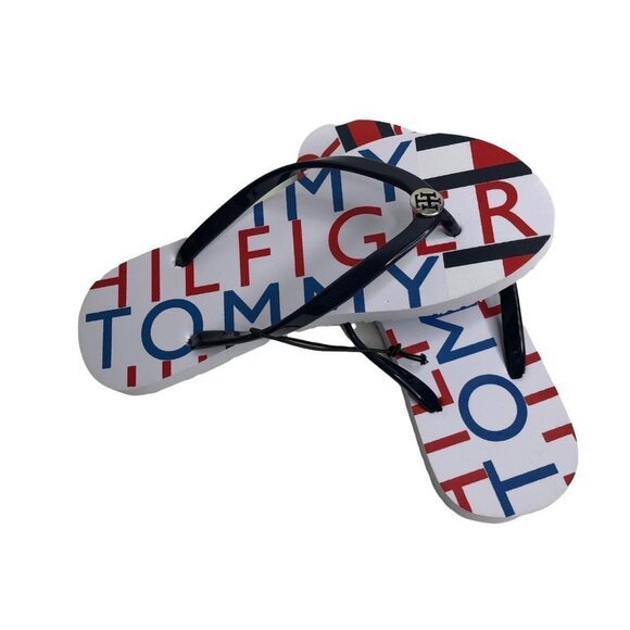 TOMMY‎ HILFIGER BAYLA RED BLUE WHITE FLIP FLOPS WOMENS SZ 10 NEW WITH TAG - Picture 1 of 5